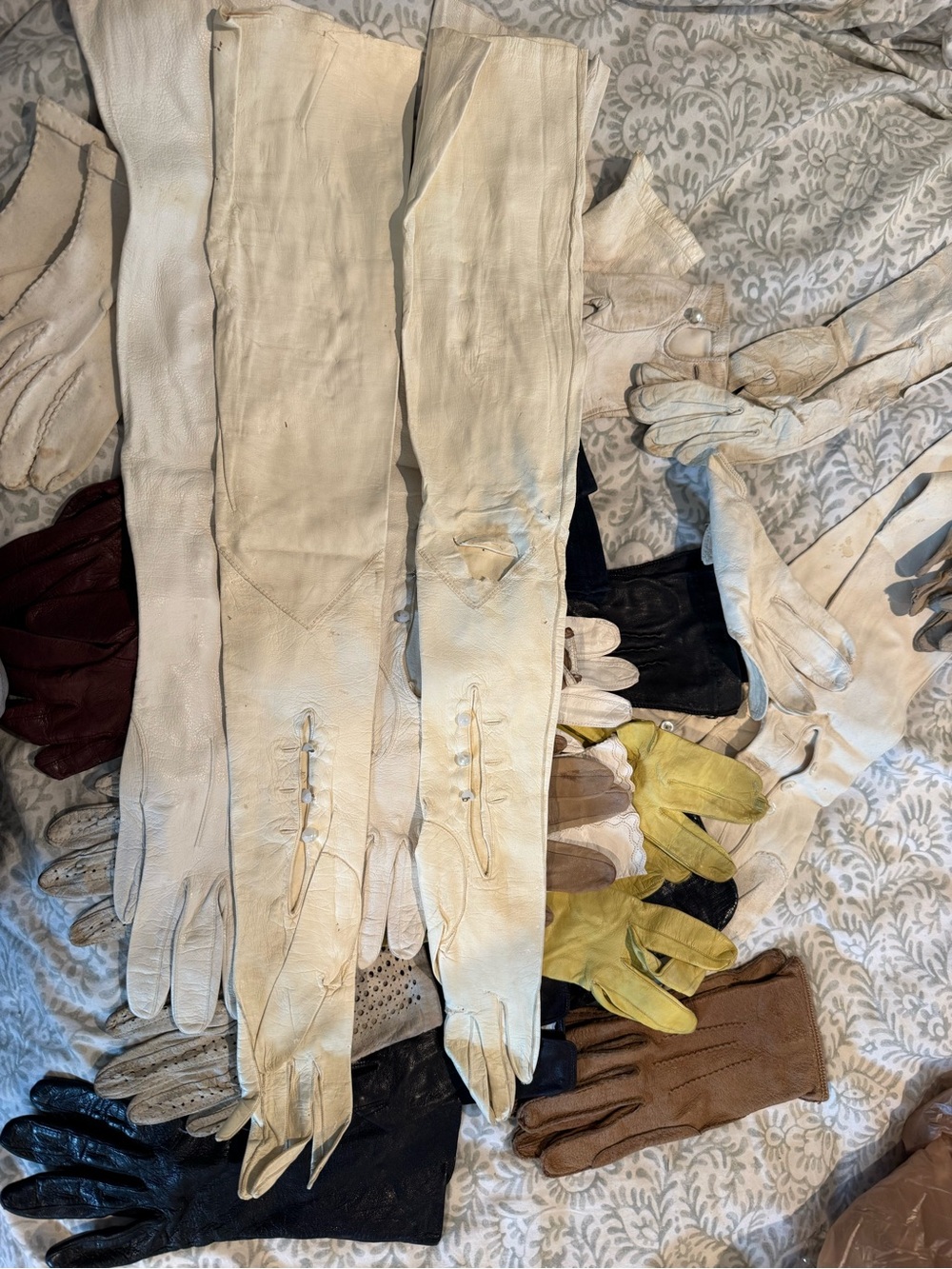 Lot of 17 Antique and vintage Leather long and short gloves - Picture 8 of 10